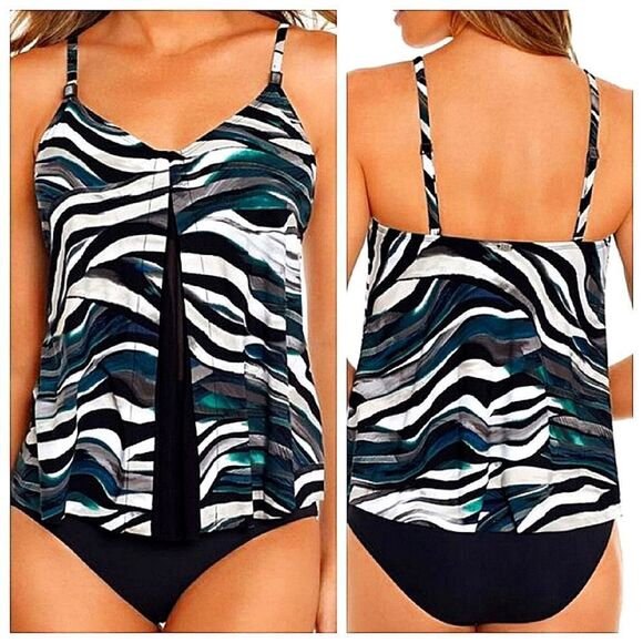 Amoressa Swimwear Womens Blue Green Yukon Rio Swing Tankini Swimsuit Set Size 14 - Picture 1 of 15